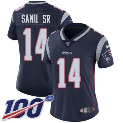 Nike New England Patriots #14 Mohamed Sanu Sr Navy Blue Team Color Women's Stitched NFL 100th Season Vapor Limited Jersey